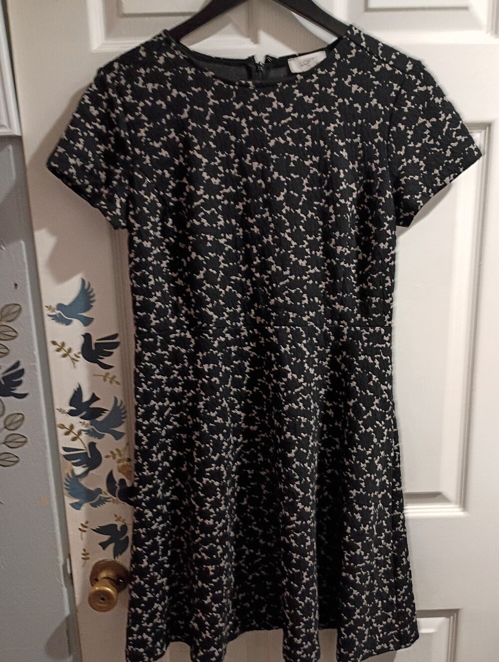 LOFT Black Dress with White Ditsy Print